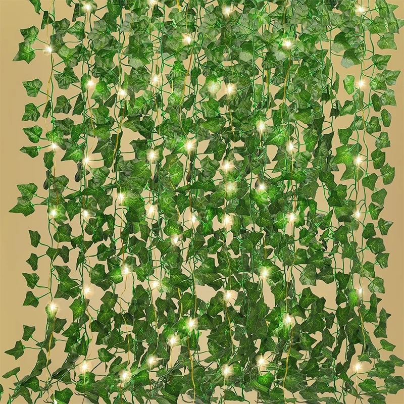 Home Office Layout - Grüner Efeu, 210 cm, LED-Lichterkette, Blatt,