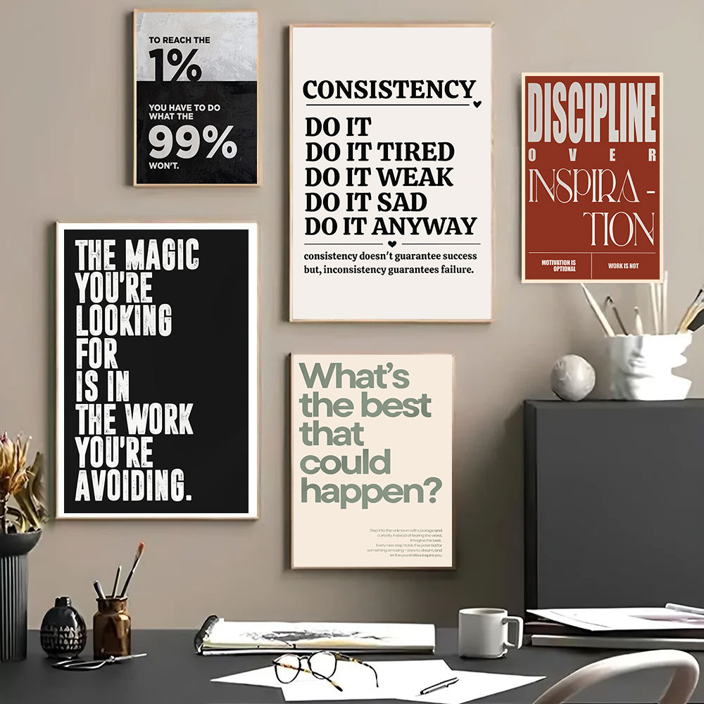 Home Office Room Inspiration - Minimalistische Motivationszitate Inspirierende Disziplin Kunstposter Leinwandgemälde