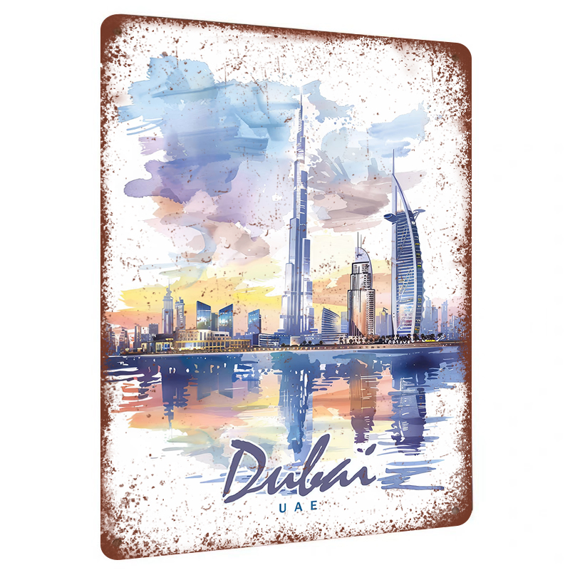 Dubai Skyline Aquarell Metall  – Home Office Dubai Bewertung und Preis